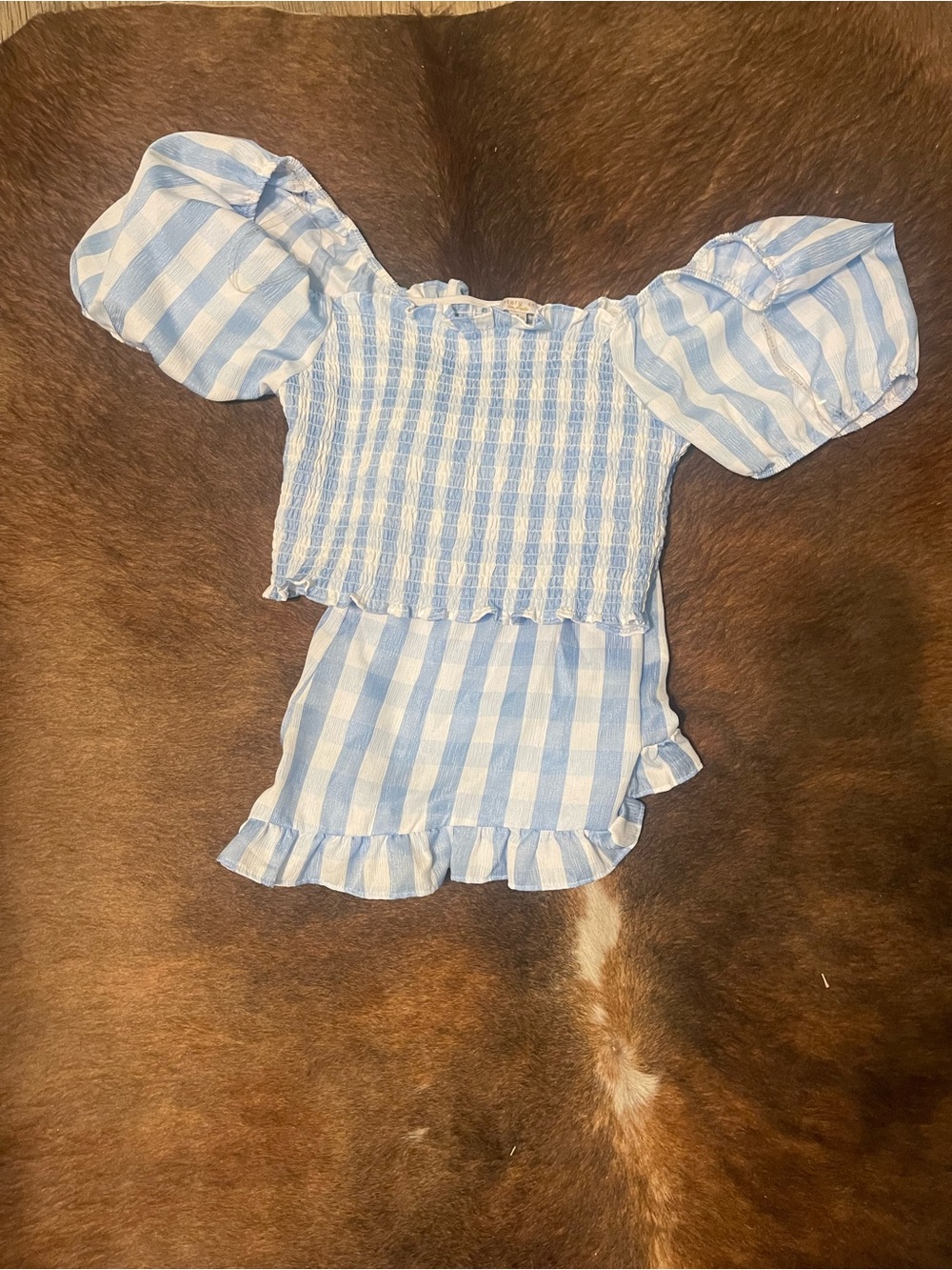 Light Blue & White Striped Smocked Puff Sleeve Top